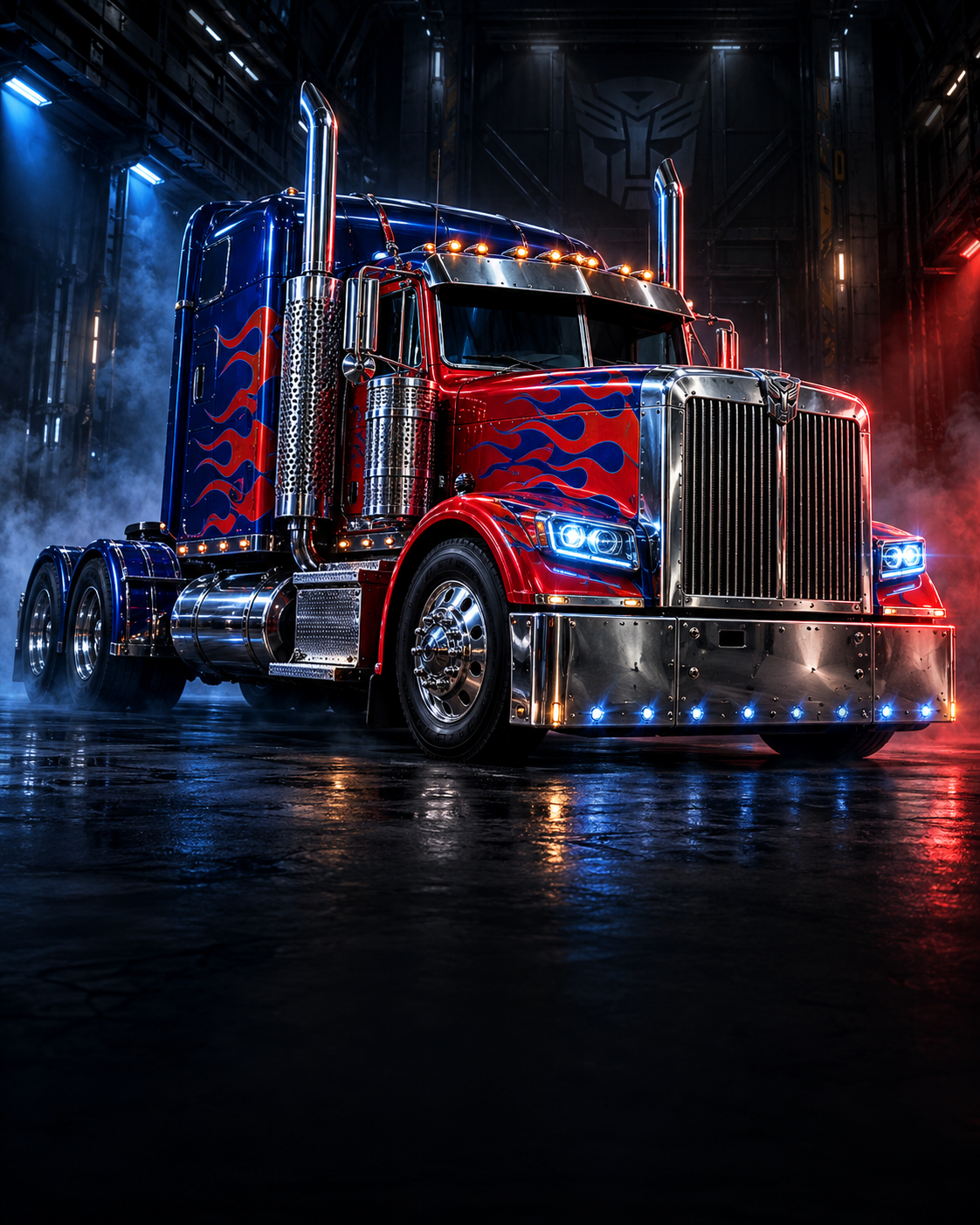 Arte temática de Optimus Prime como caminhão
